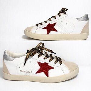 GOLDEN GOOSE SUPER-STAR SNEAKERS W/ GLITTER STAR AND HEEL TAB - EU SIZE 38